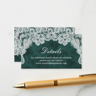 Lace Emerald Green Velvet Wedding Details Website Enclosure Card