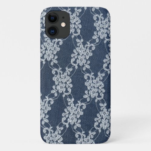 Lace Fancy Feminine Navy Blue  Ivory White iPhone 11 Case