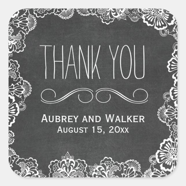 Lace Floral Chalkboard Wedding Favor Stickers (Front)