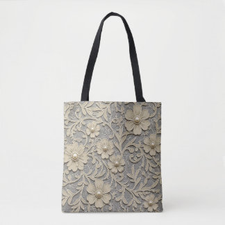 Lace Floral Look with Pearl Centers Tote Bag