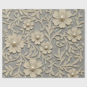 Lace Floral Look with Pearl Centers Wrapping Paper