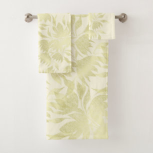 Lace Floral Textured Golden Beige Bath Towel Set