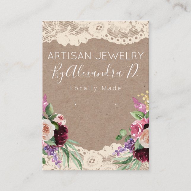 Lace Flower Kraft Handmade Jewelry Earring Display Business Card (Front)