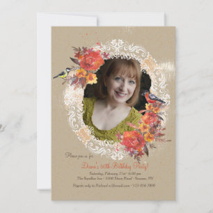 Lace, Flowers and Birds Photo Invitation