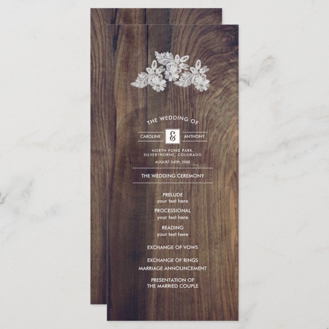 Lace Flowers | Barn Wood Wedding Program (Front/Back)