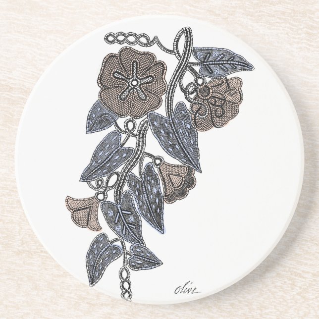 Lace Flowers Drink Coaster (Front)