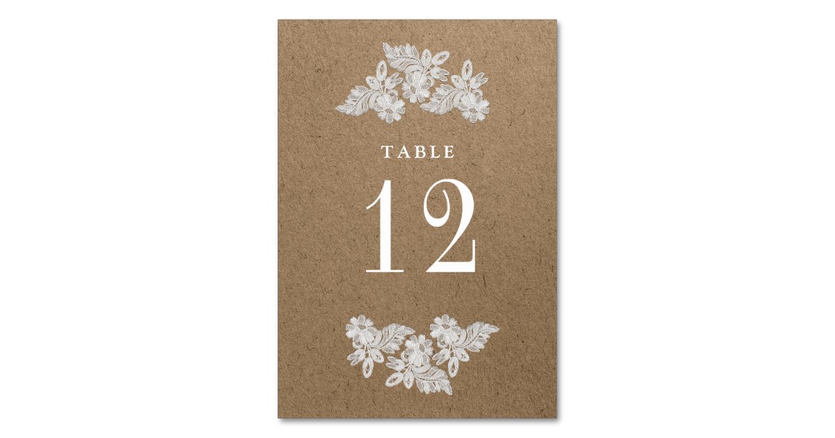 Lace Flowers Kraft Paper Table Number Cards Zazzle