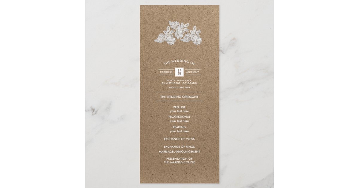 Lace Flowers Kraft Paper Wedding Programs Zazzle Com