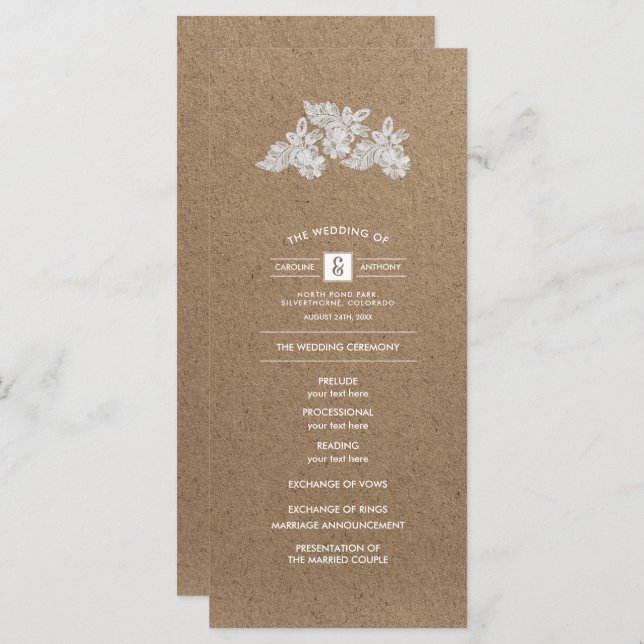 Lace Flowers | Kraft Paper Wedding Programs (Front/Back)