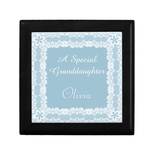 Lace Frame Blue Granddaughter Personalized Keepsake Box (Front)
