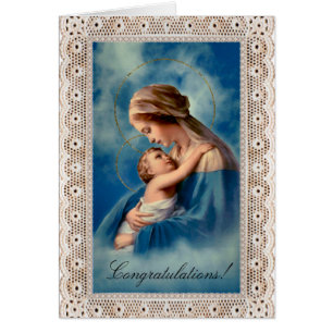 Lace Frame Roman Catholic Congratulations New Baby Cards