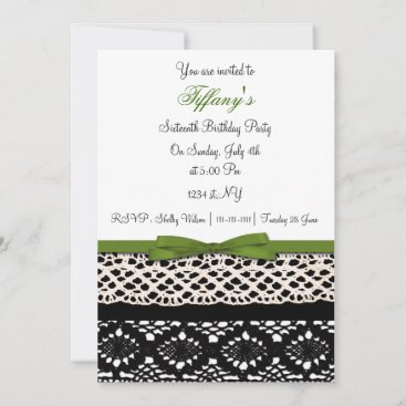 lace green damask Sweet Sixteen party Invitation