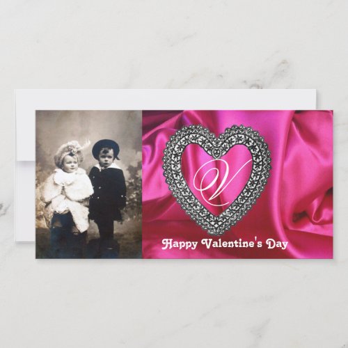 LACE HEART MONOGRAM SILK FUCHSIA CLOTH Pink Black Holiday Card