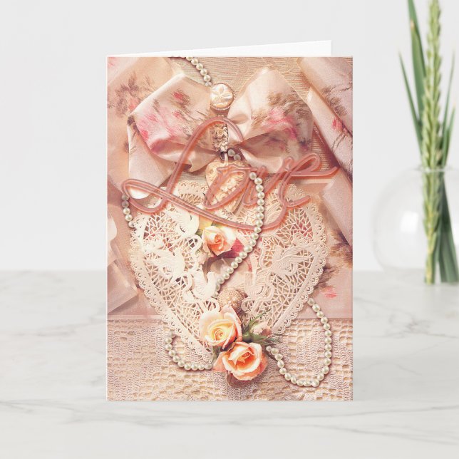 LACE HEART & PEARLS by SHARON SHARPE Holiday Card (Front)