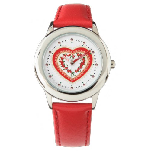 LACE HEART WITH RED FLOWERS WATCH