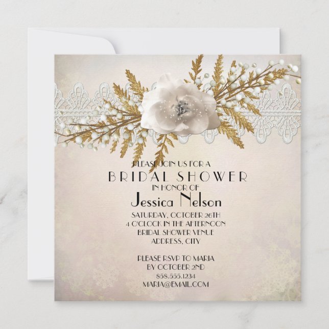 Lace Holiday Winter Bridal Shower Invitation (Front)