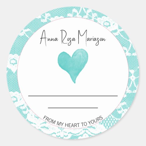  Lace Homemade AP30 TEAL Heart Generic Classic Round Sticker
