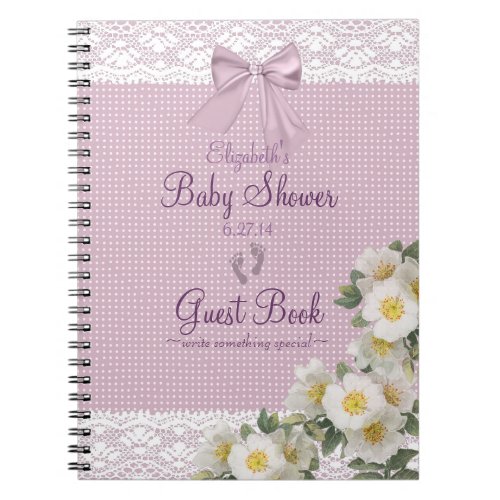 Lace Image Lavender Bow Baby Shower Guest Book_ Notebook