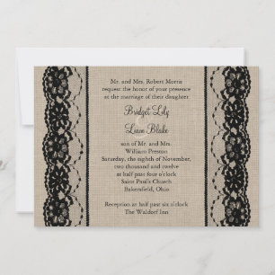 Lace in Black on Burlap Wedding Invitation