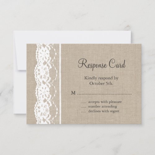 Lace in White on Burlap RSVP