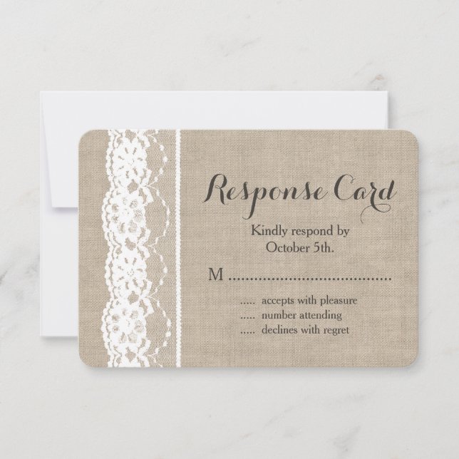 Lace in White on Burlap RSVP 2 (Front)
