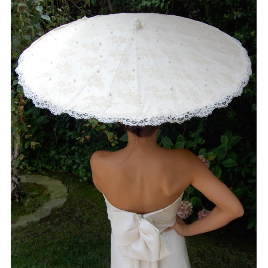 Lace Ivory & Cream Parasol w/Swarovski Pearls (Back)
