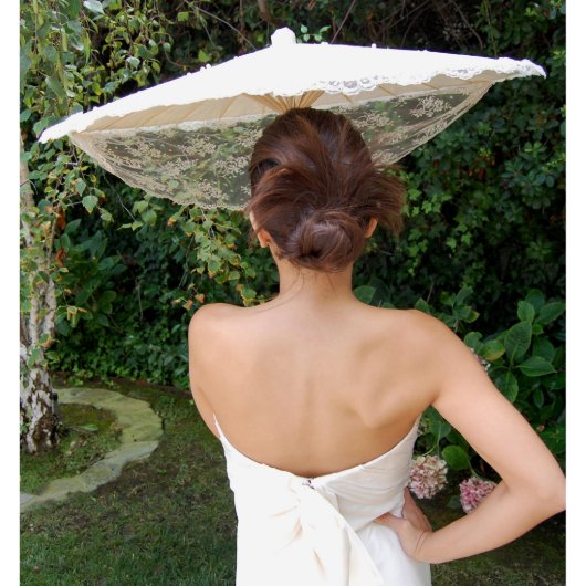 Lace Ivory & Cream Parasol w/Swarovski Pearls (Back)