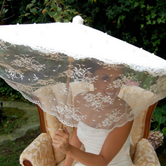 Lace Ivory & Cream Parasol w/Swarovski Pearls (Front)