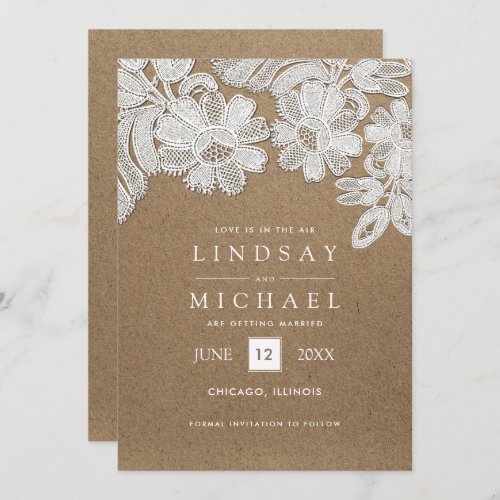 Lace  Kraft Paper Wedding Save the Date Cards