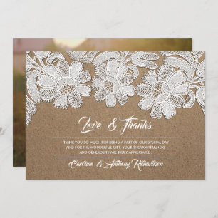 Lace Kraft Paper Wedding Thank You Photo Cards