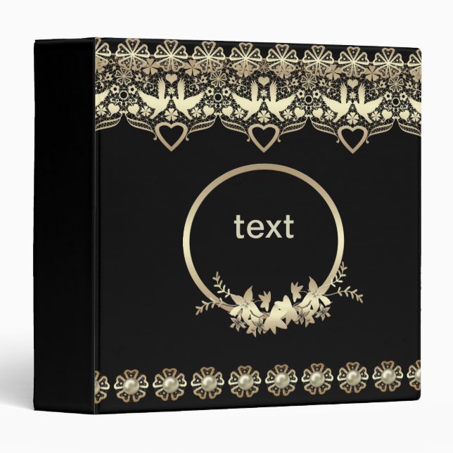 Lace lacy frame golden romantic customizable text 3 ring binder (Front/Spine)