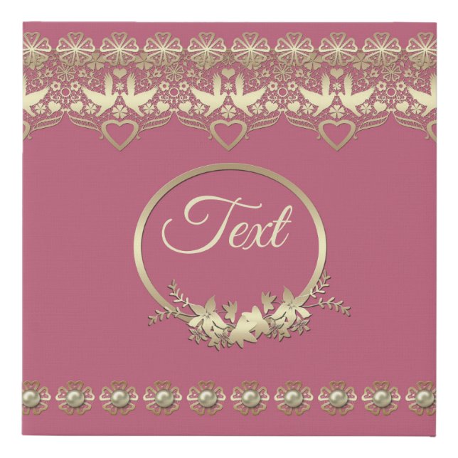 Lace lacy frame golden romantic customizable text faux canvas print (Front)