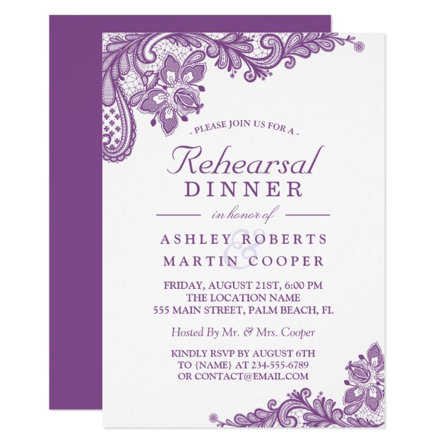 Lace Lavender Purple | Wedding Rehearsal Dinner Invitation