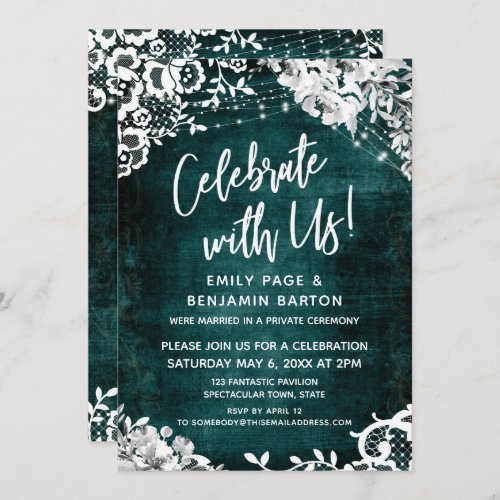 Lace Lights  Floral over Teal Celebrate with Us Invitation