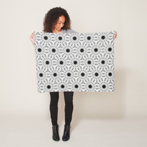 Lace_like Flowers in Black and White Fleece Blanket