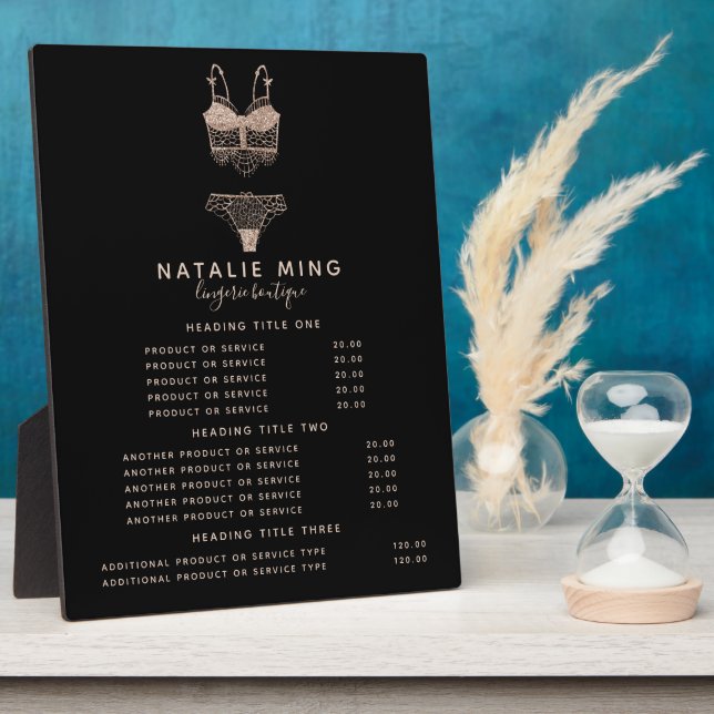 Lace Lingerie Boutique Logo Pricing & Services Plaque (Side)