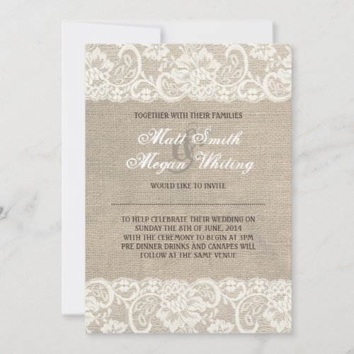 Lace Look Rustic Burlap Wedding Invitation