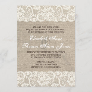 Lace Look Rustic Burlap Wedding Invitation