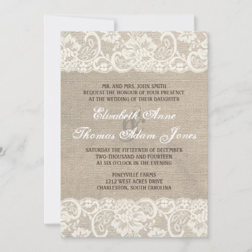 Lace Look Rustic Burlap Wedding Invitation