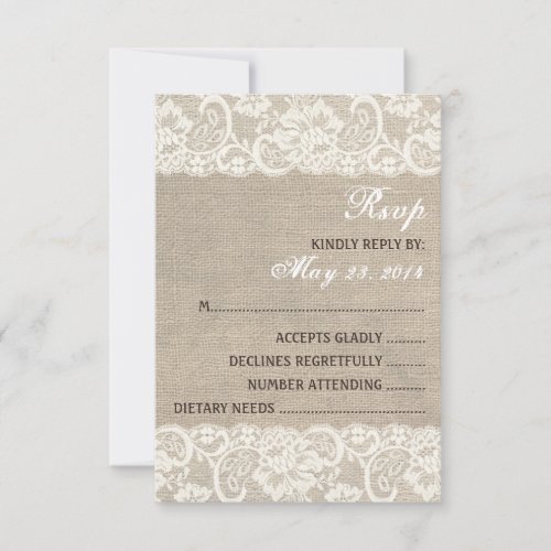 Lace Look Rustic Burlap Wedding RSVP Card