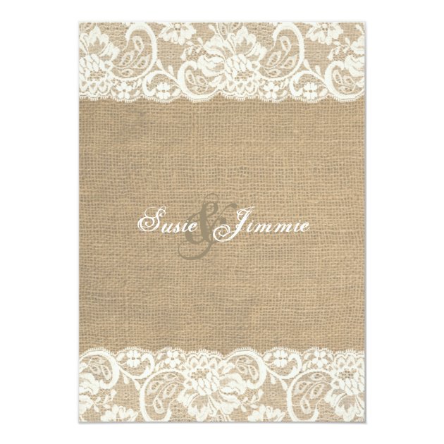 Lace Look Rustic WARM Burlap Wedding Invitation