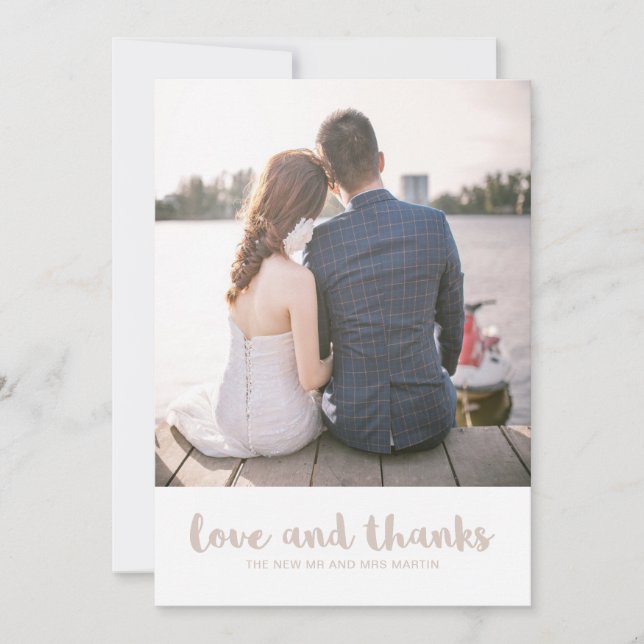 Lace Look Wedding Love and Thanks Photo Thank You Card (Front)