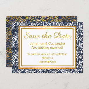 LACE LUXE NAVY GOLD SAVE THE DATE