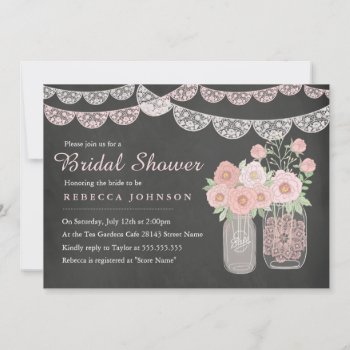 Lace Mason Jar Chalkboard Bridal Shower Invite by LittleBayleigh at Zazzle