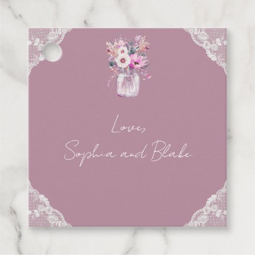 Lace  Mason Jar Pink Personalized Wedding Favor Tags
