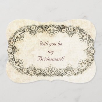 Lace On Burlap Will You Be My Bridesmaid Invitation by justbecauseiloveyou at Zazzle