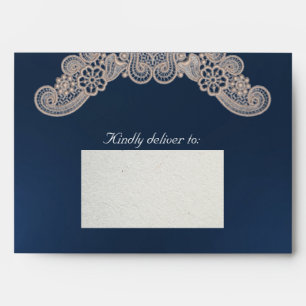 Lace on Dark Blue Wedding Envelope