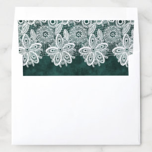 Lace on Emerald Green Faux Velvet Envelope Liner