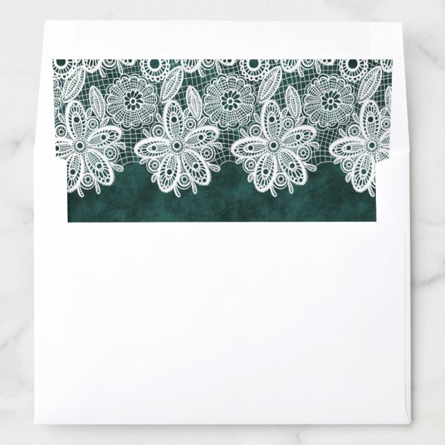 Lace on Emerald Green Faux Velvet Envelope Liner (In Envelope)