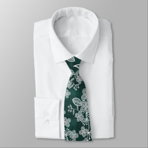 Lace on Emerald Green Faux Velvet Neck Tie